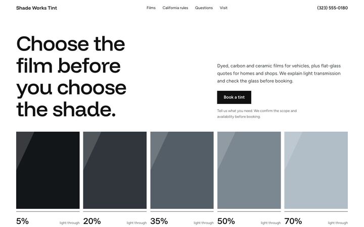 Shade Chart look for a window tinting site