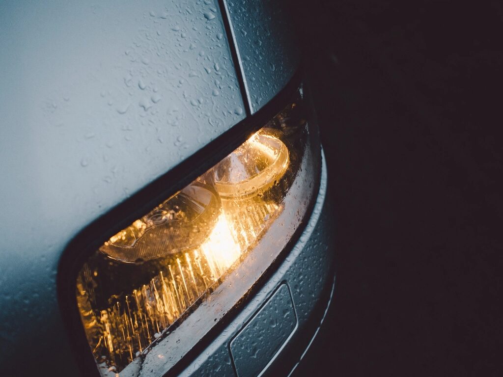 Water beading on a headlight and paint