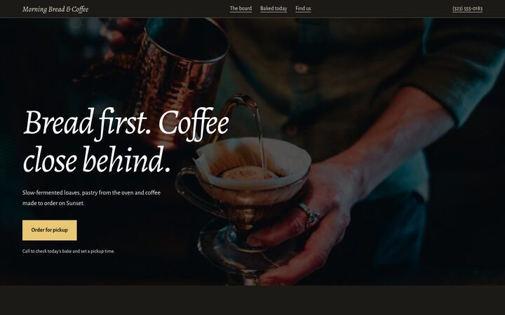 Chalkboard, a bakery and café website