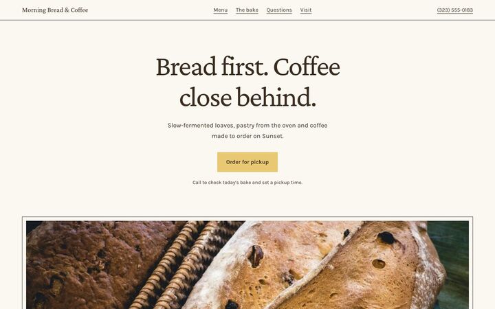 Morning, a bakery and café website