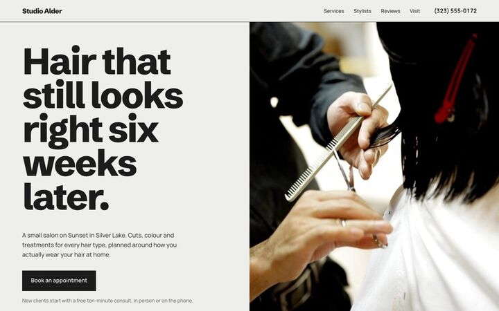 Mirror Wall, a hair salon website