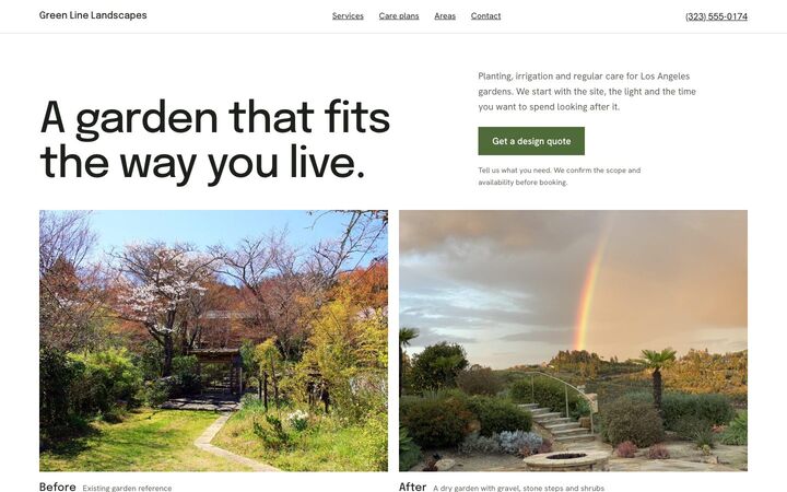Before and After, a landscaping website