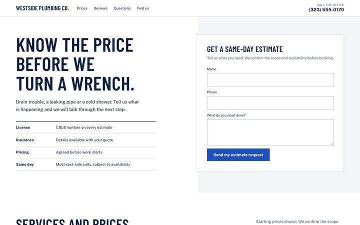 Estimate First, a plumbing website