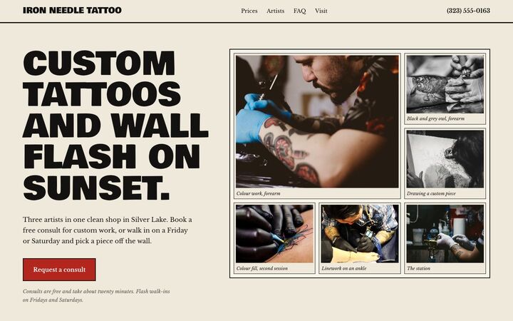 Flash Sheet, a tattoo studio website